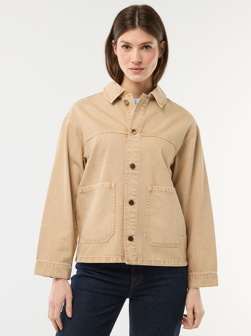 Veste denim courte avec 2 poches plaquées Beige - Kiabi