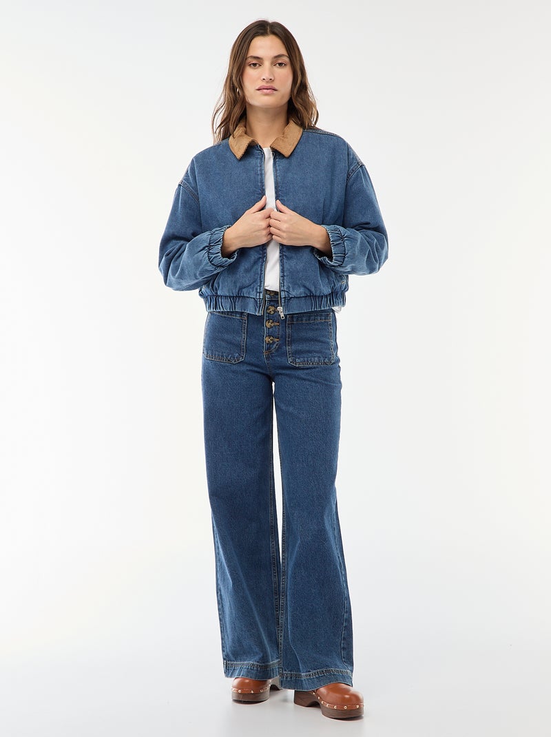 Veste en coton avec col velours côtelé Bleu - Kiabi