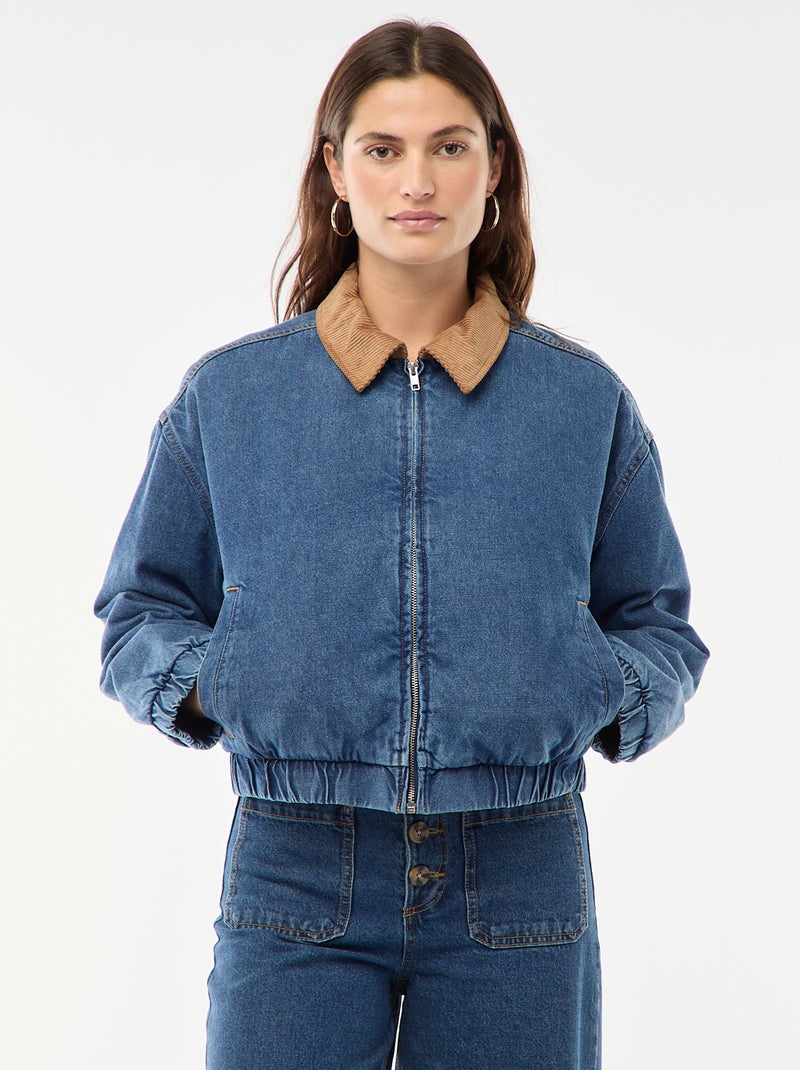 Veste en coton avec col velours côtelé Bleu - Kiabi