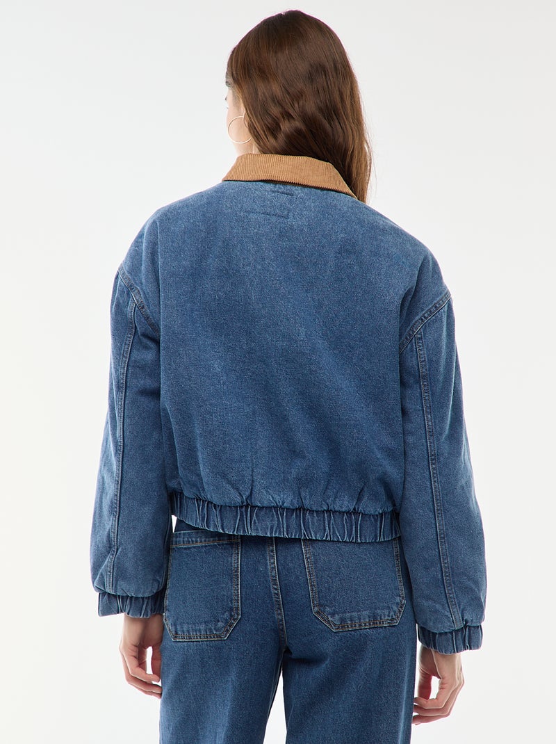 Veste en coton avec col velours côtelé Bleu - Kiabi