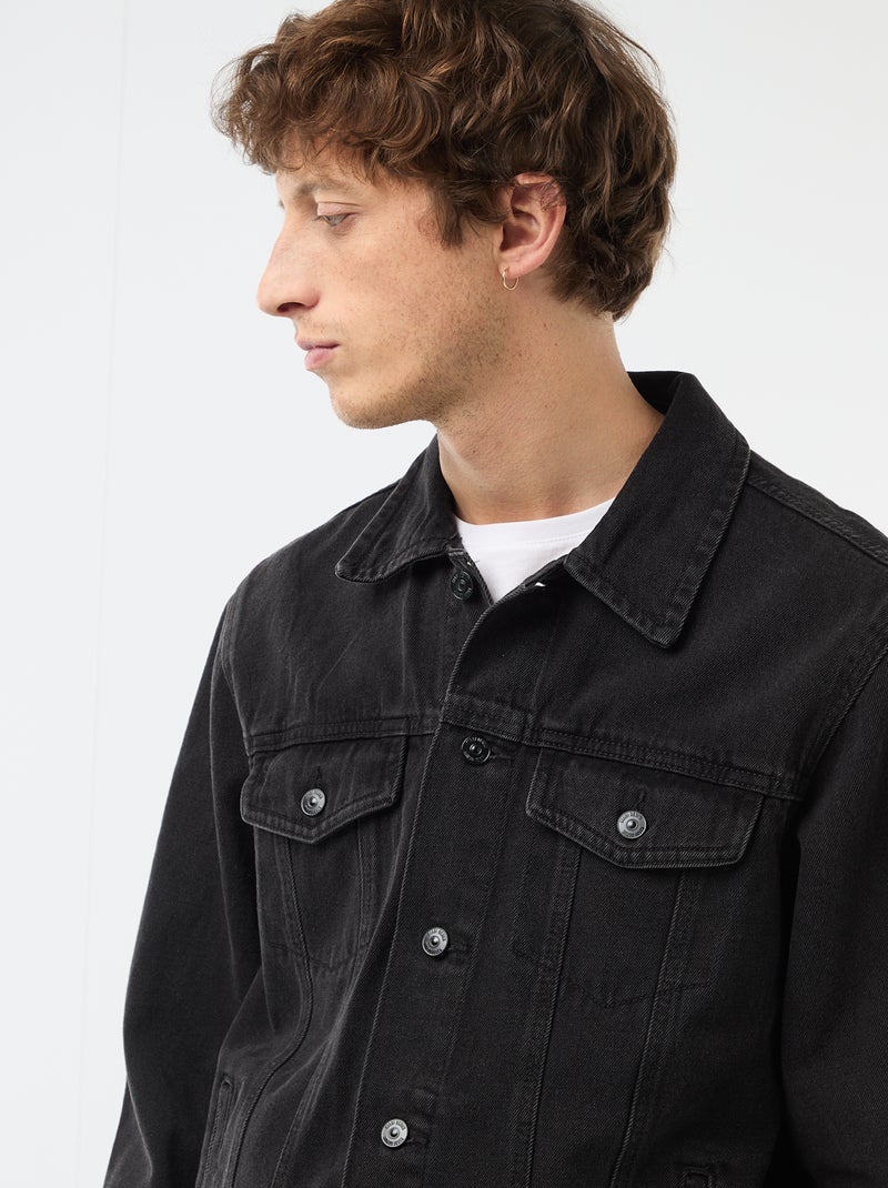 Veste en jean avec poches poitrine Noir - Kiabi