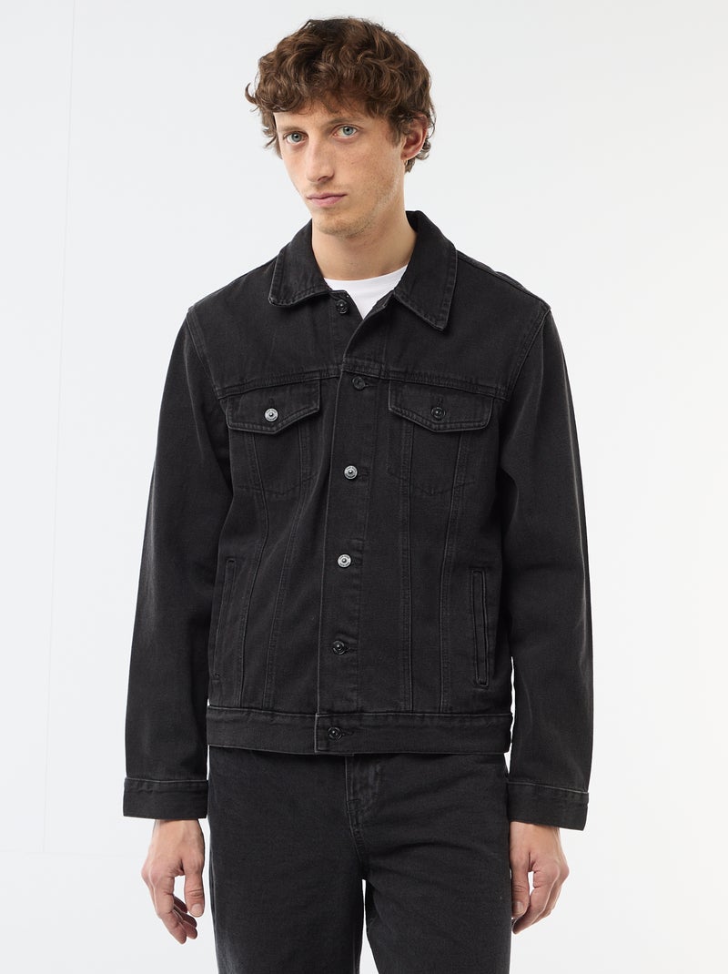 Veste en jean avec poches poitrine Noir - Kiabi