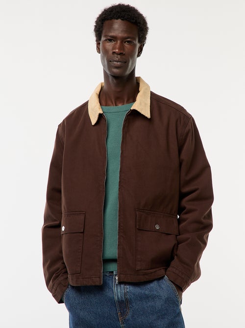 Veste en twill zippée avec col côtelé - Kiabi