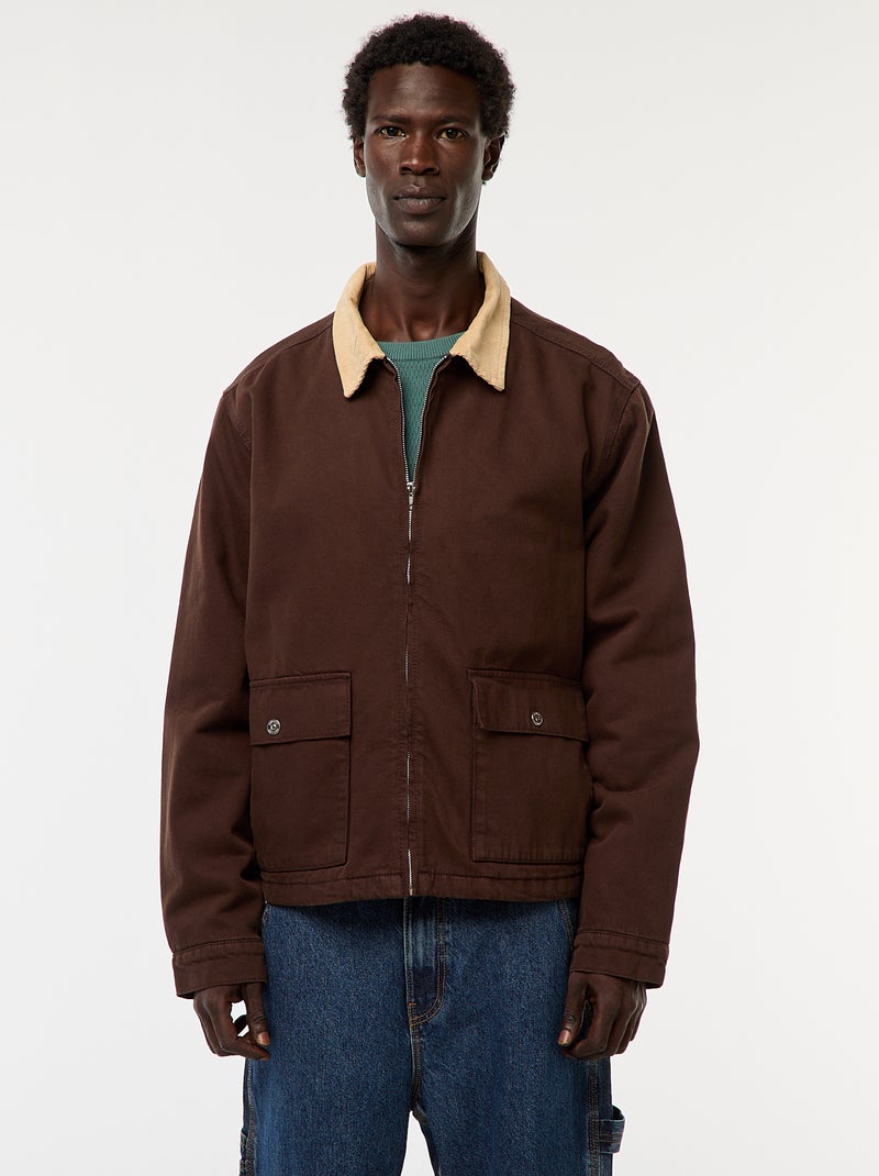 Veste en twill zippée avec col côtelé Marron - Kiabi