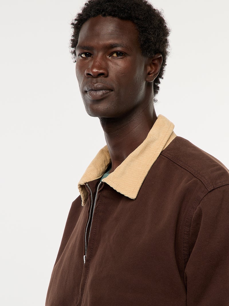 Veste en twill zippée avec col côtelé Marron - Kiabi