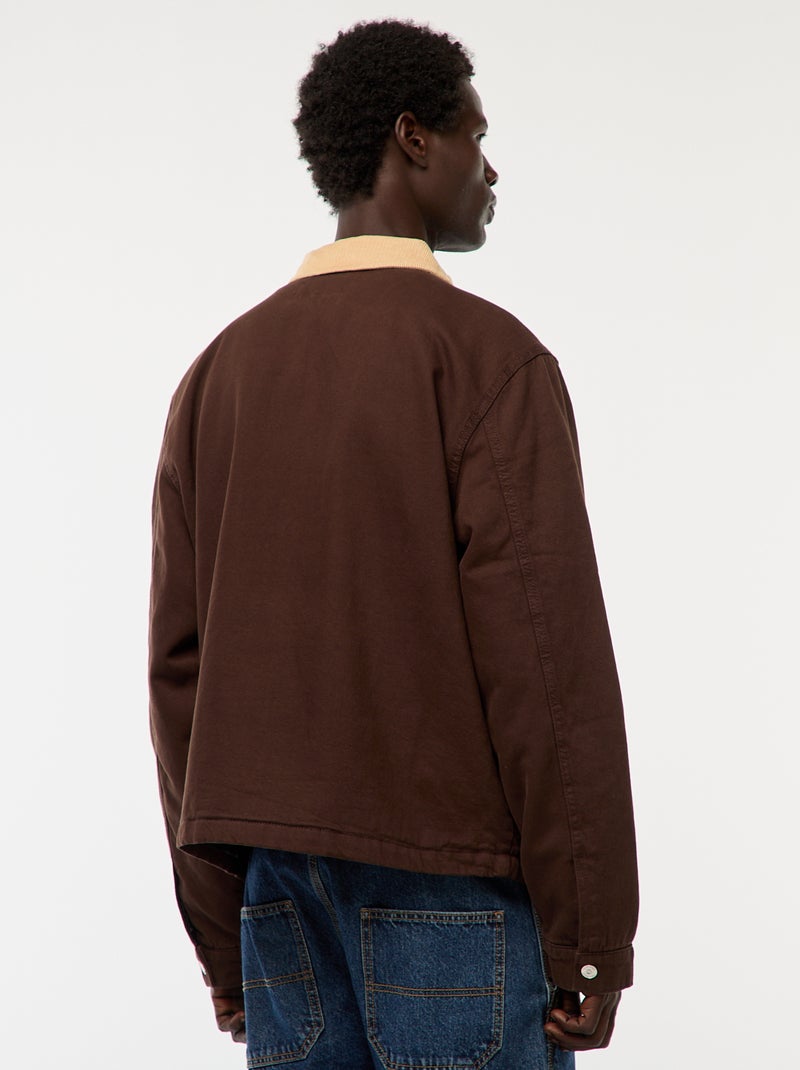 Veste en twill zippée avec col côtelé Marron - Kiabi