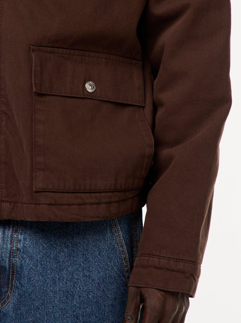 Veste en twill zippée avec col côtelé Marron - Kiabi