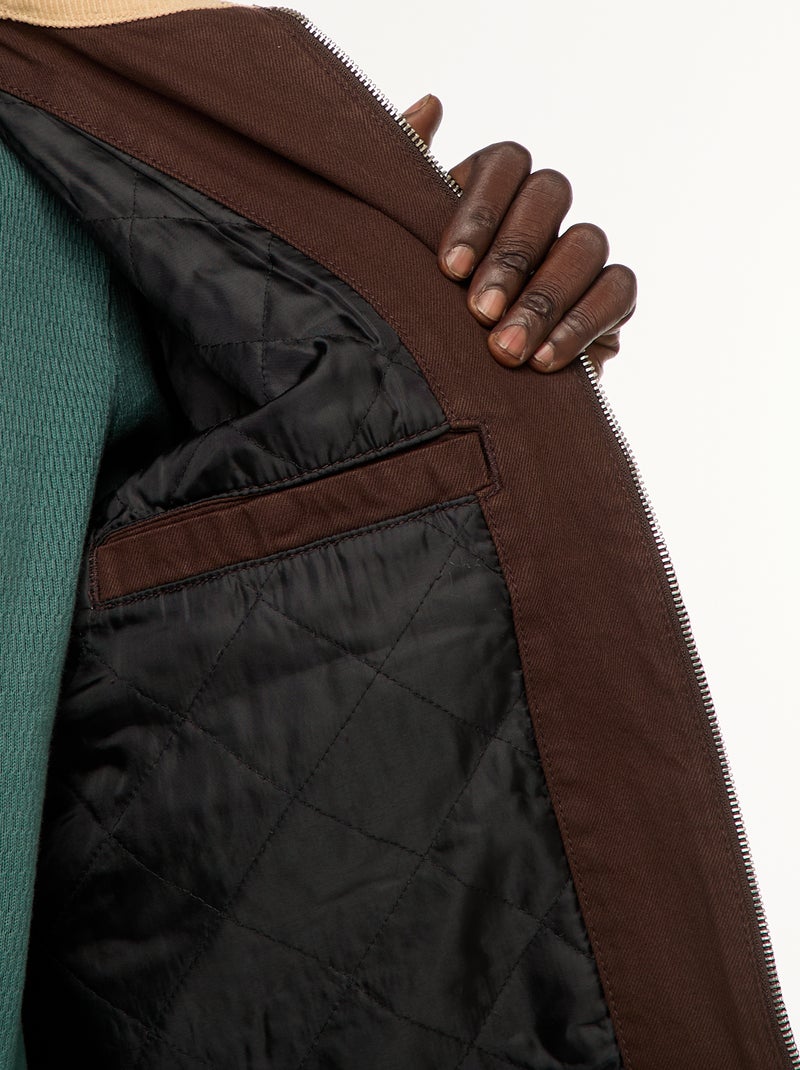 Veste en twill zippée avec col côtelé Marron - Kiabi