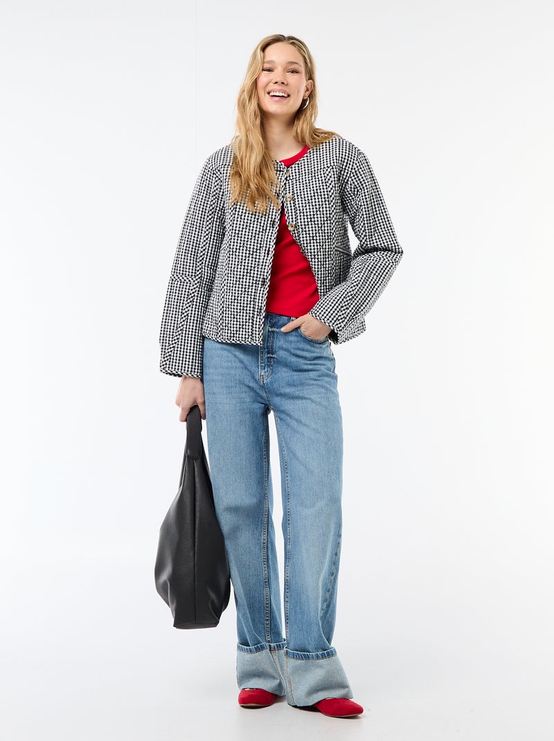 Veste matelassée à carreaux Noir - Kiabi