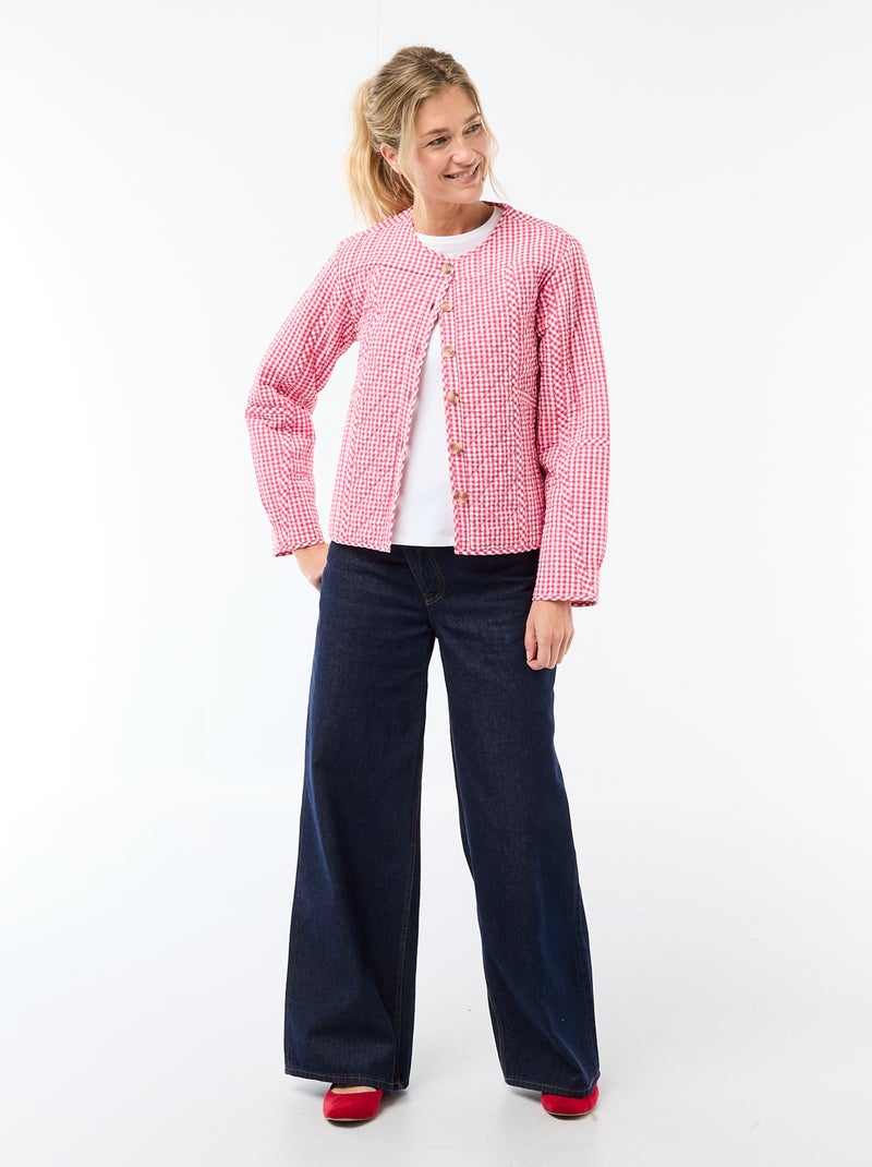 Veste matelassée à carreaux Rose - Kiabi