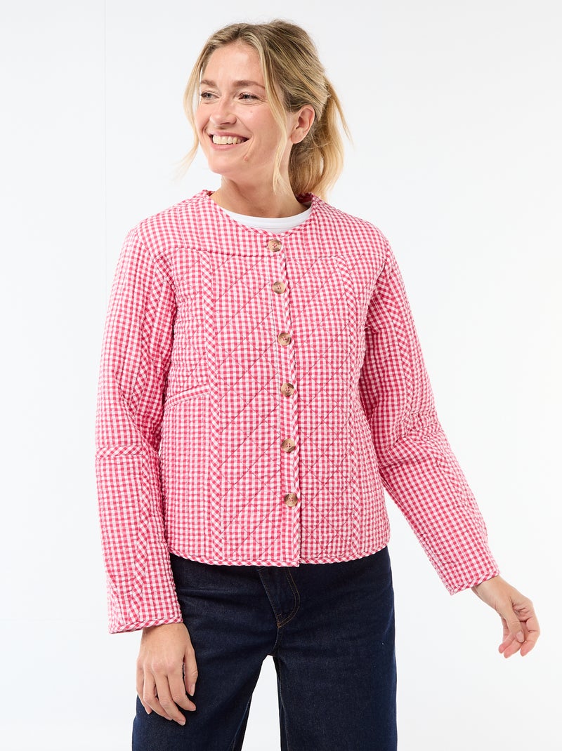 Veste matelassée à carreaux Rose - Kiabi
