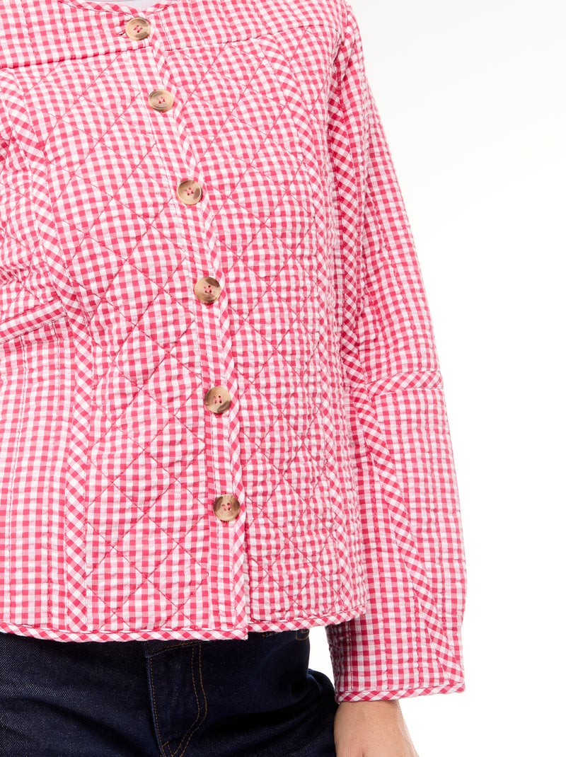 Veste matelassée à carreaux Rose - Kiabi
