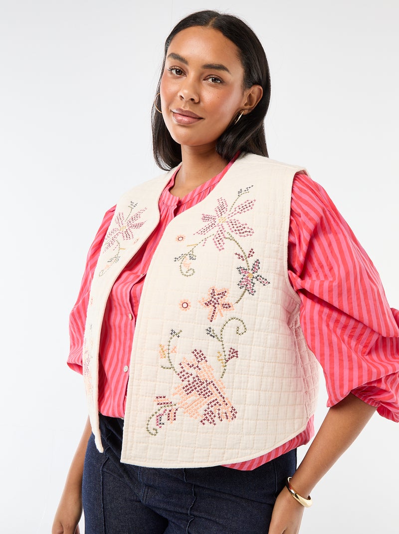 Veste matelassée avec broderies Beige - Kiabi