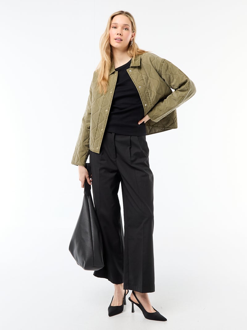 Veste matelassée unie avec col chemise Kaki - Kiabi