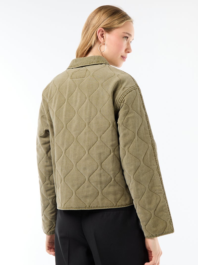 Veste matelassée unie avec col chemise Kaki - Kiabi