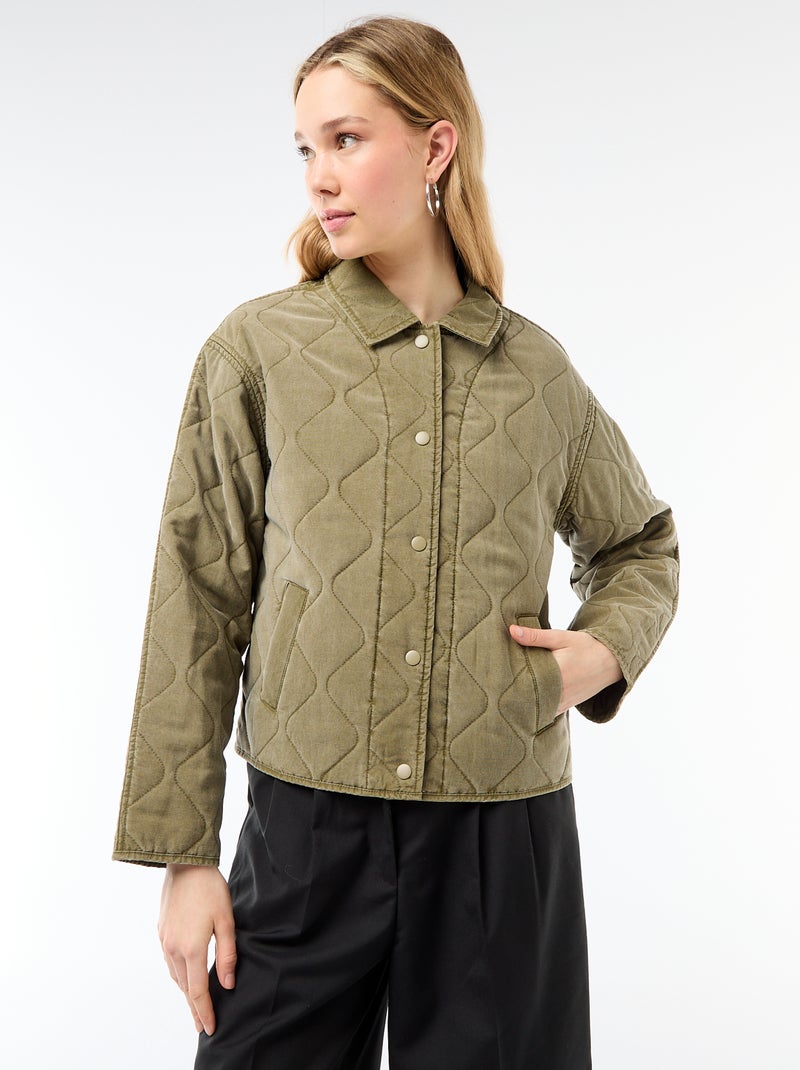Veste matelassée unie avec col chemise Kaki - Kiabi