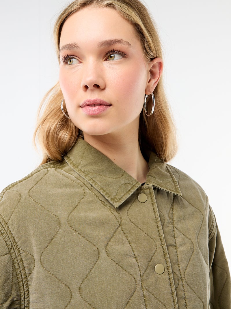 Veste matelassée unie avec col chemise Kaki - Kiabi