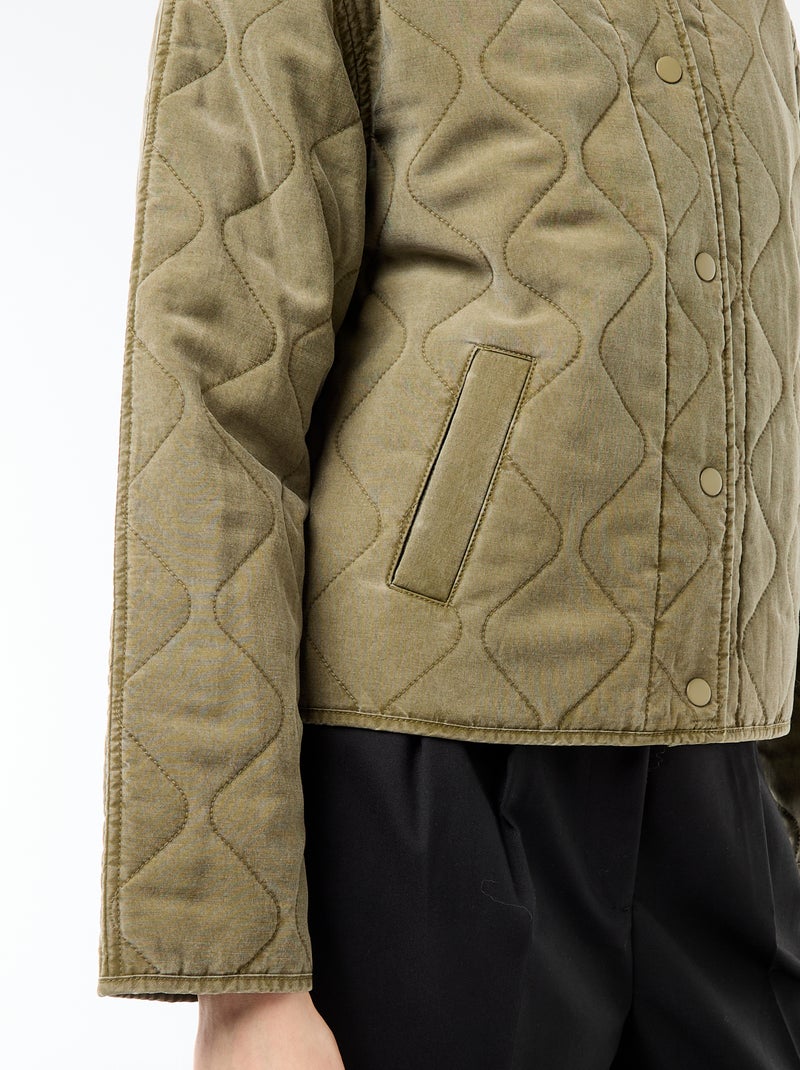 Veste matelassée unie avec col chemise Kaki - Kiabi