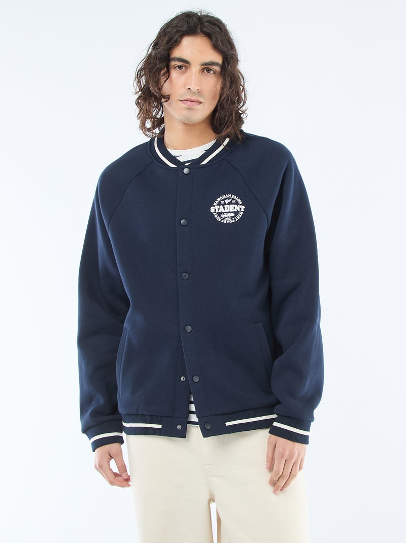 Veste molletonnée style américain Bleu marine - Kiabi