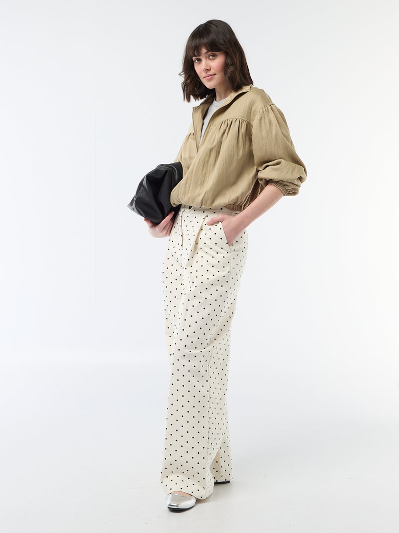 Veste unie zippée avec manches bouffantes Beige - Kiabi