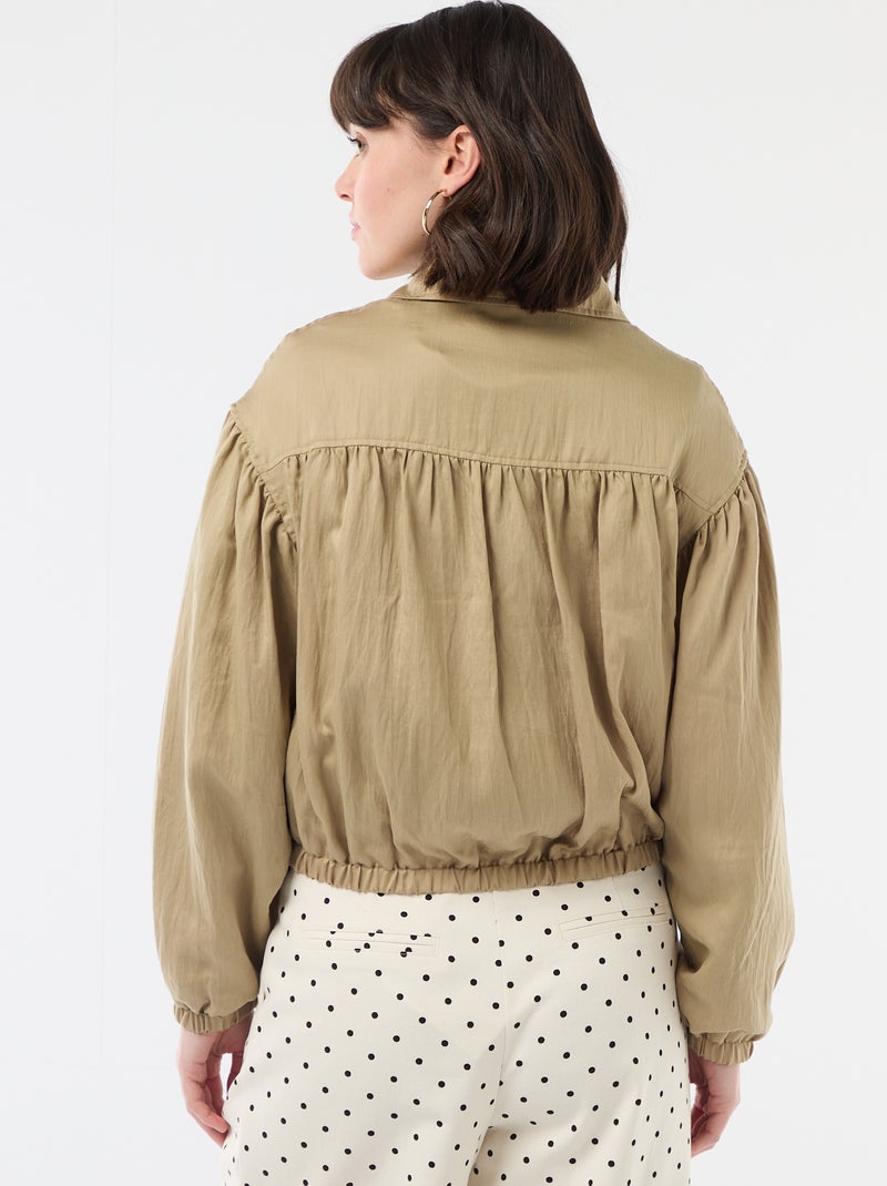 Veste unie zippée avec manches bouffantes Beige - Kiabi