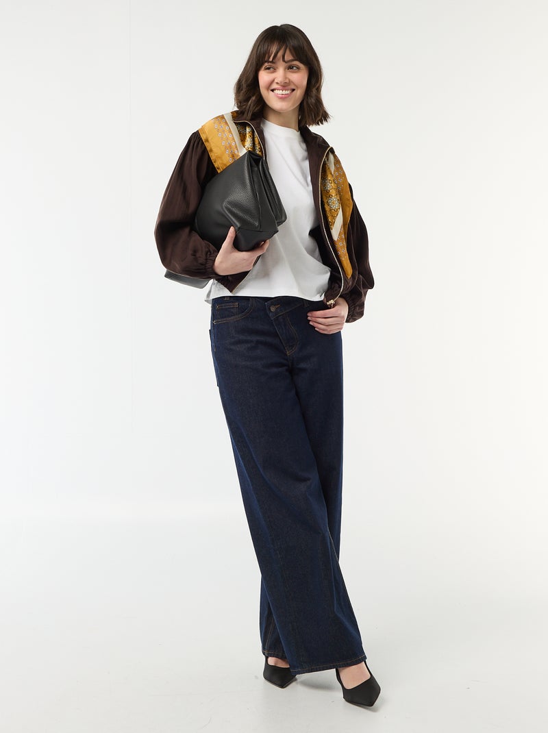 Veste unie zippée avec manches bouffantes Marron - Kiabi