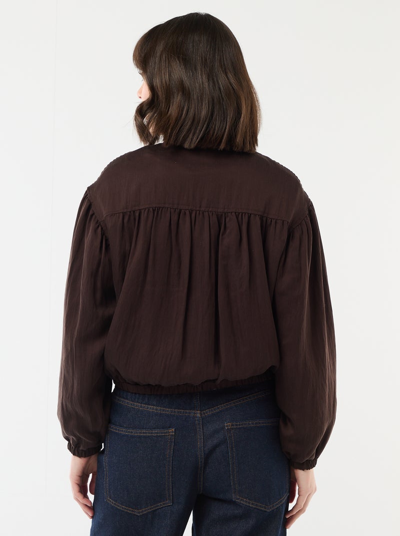 Veste unie zippée avec manches bouffantes Marron - Kiabi