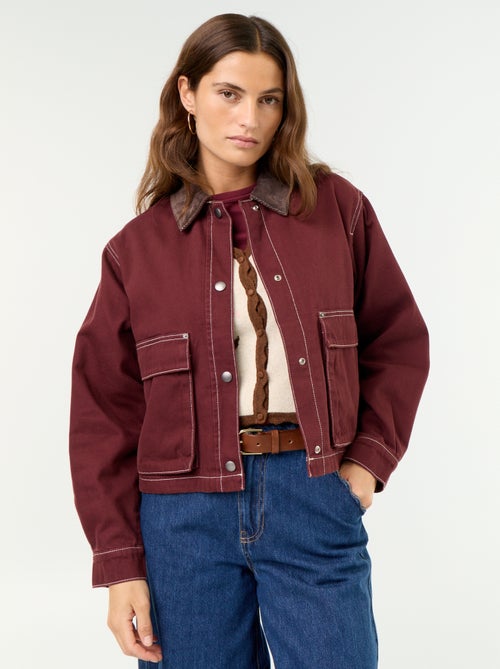 Veste workwear en denim et col velours - Kiabi
