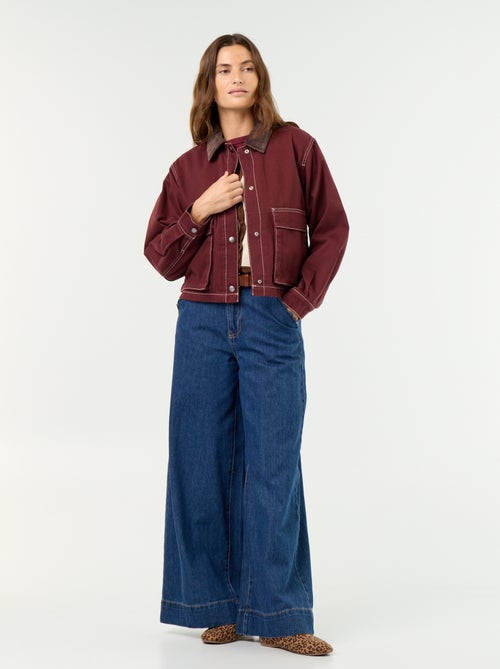 Veste workwear en denim et col velours - Kiabi