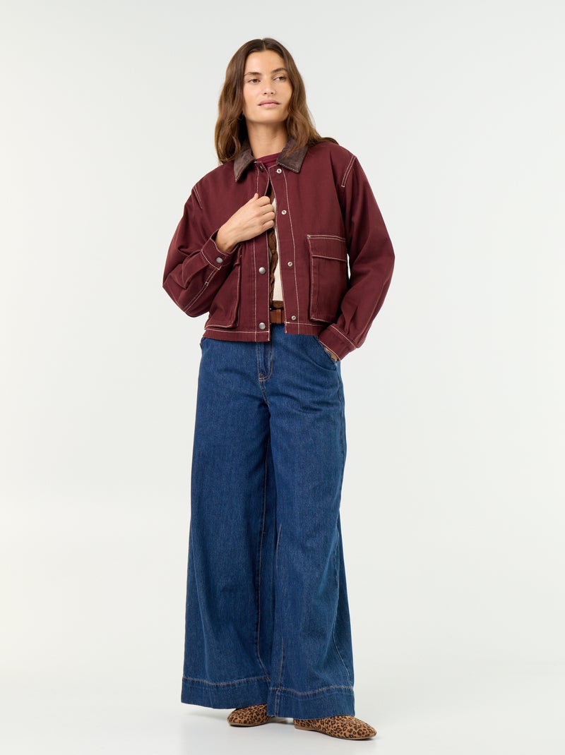 Veste workwear en denim et col velours Rouge - Kiabi