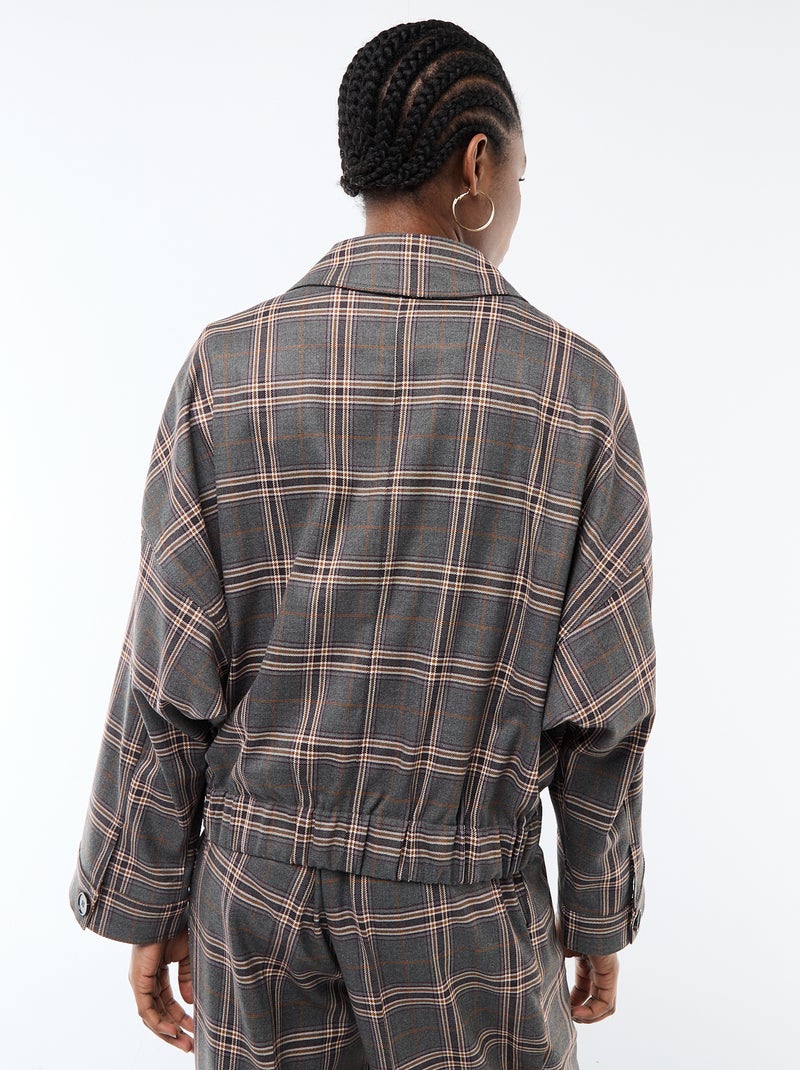 Veste zippée à carreaux poche plaquée Gris - Kiabi