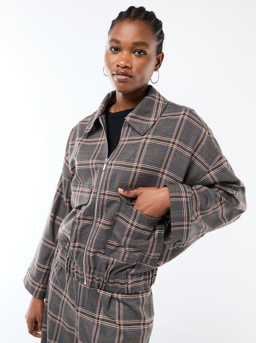 Veste zippée à carreaux poche plaquée - Kiabi