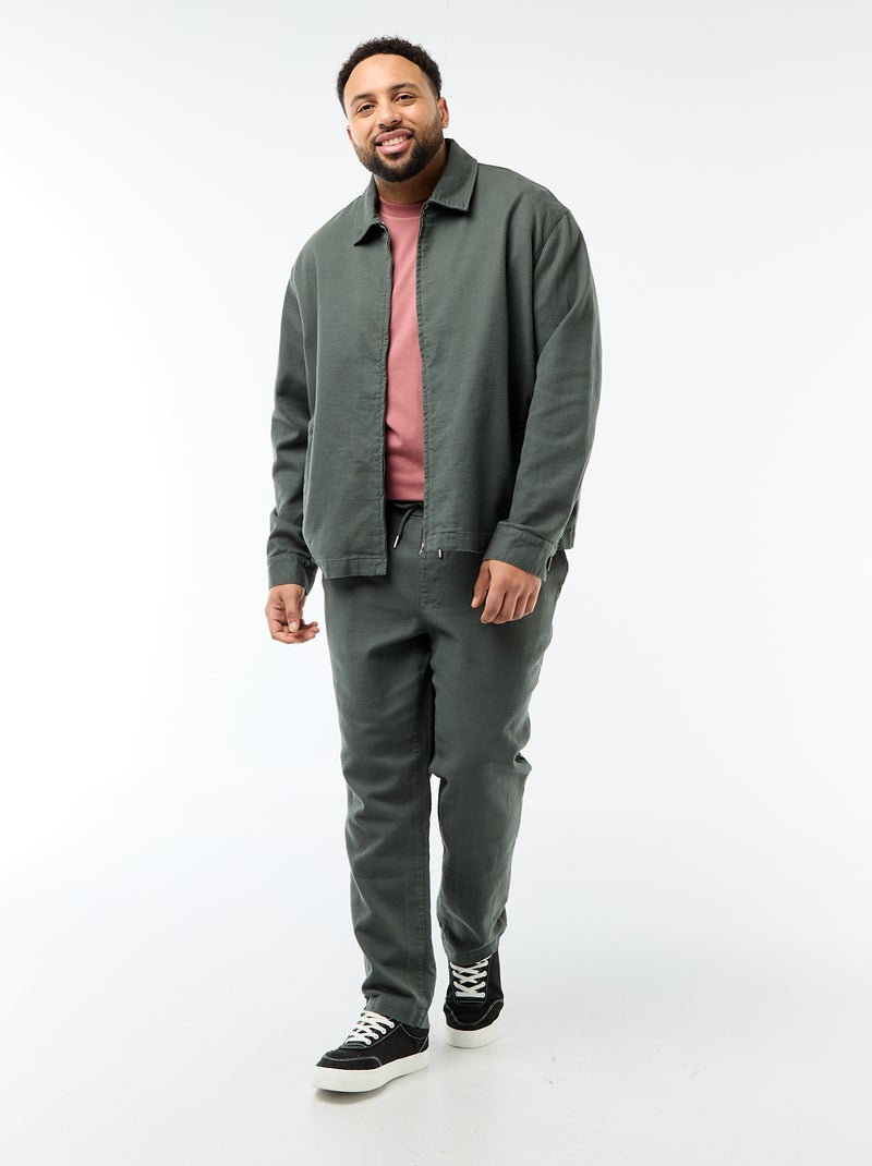 Veste zippée avec col chemise Vert - Kiabi