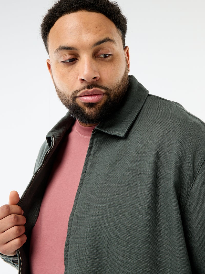 Veste zippée avec col chemise Vert - Kiabi