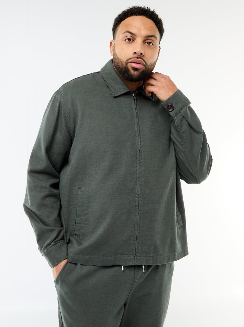 Veste zippée avec col chemise Vert - Kiabi