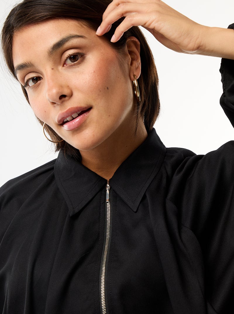 Veste zippée avec manches bouffantes Noir - Kiabi