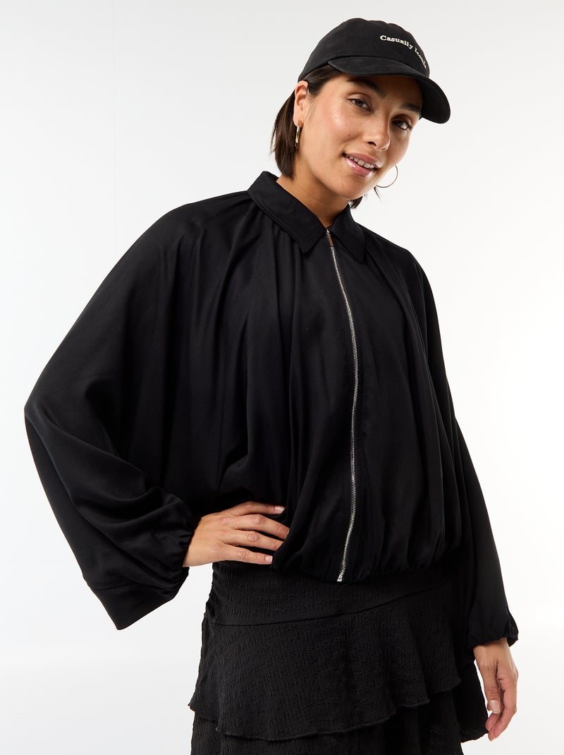 Veste zippée avec manches bouffantes Noir - Kiabi
