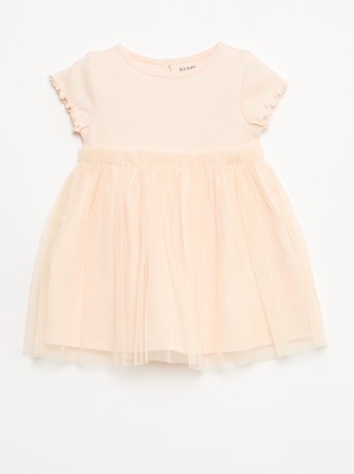 Vestito in maglia a costine e tulle - Kiabi