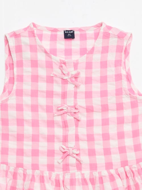 Vichy-Kleid mit kurzen Ärmeln, Schleife + Haargummi - Kiabi