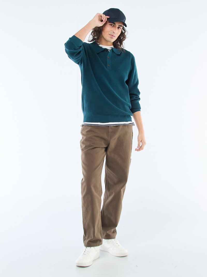 Waffelstrick-Pullover mit Polokragen Blau - Kiabi