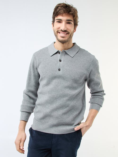 Waffelstrick-Pullover mit Polokragen - Kiabi