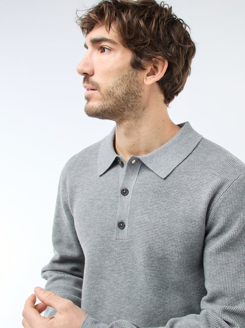 Waffelstrick-Pullover mit Polokragen - Kiabi