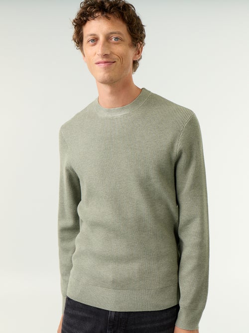 Waffle knit crew neck jumper - Kiabi