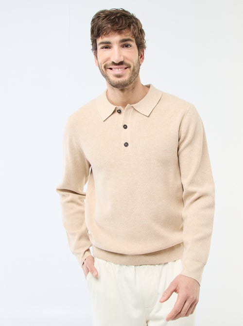 Waffle Knit Polo Collar Sweater - Kiabi