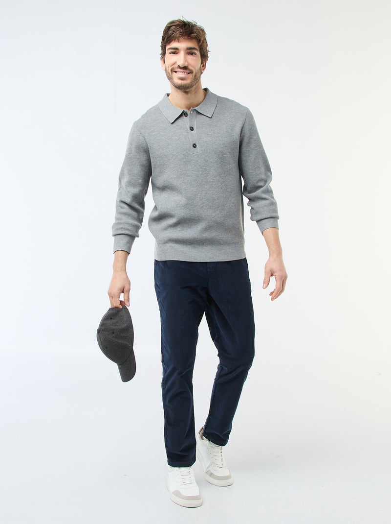 Waffle Knit Polo Collar Sweater Grey - Kiabi