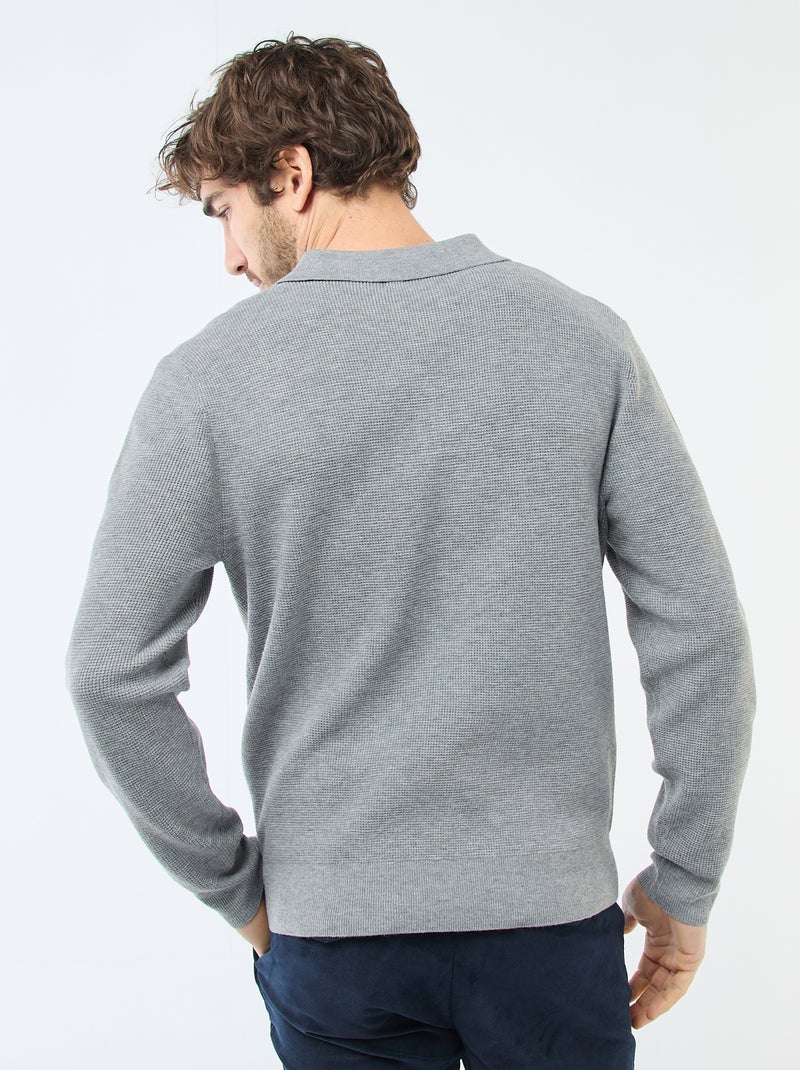 Waffle Knit Polo Collar Sweater Grey - Kiabi