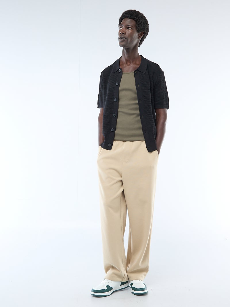 Waffle Knit Polo Shirt Black - Kiabi
