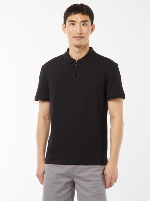 Waffle-knit polo shirt with zip-up neckline - Kiabi