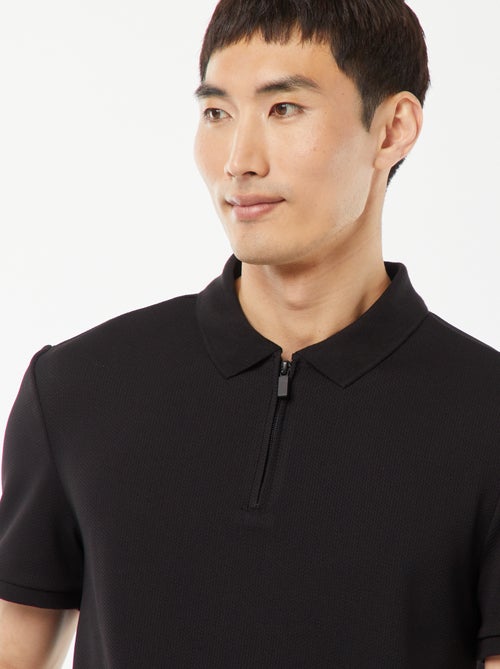 Waffle-knit polo shirt with zip-up neckline - Kiabi