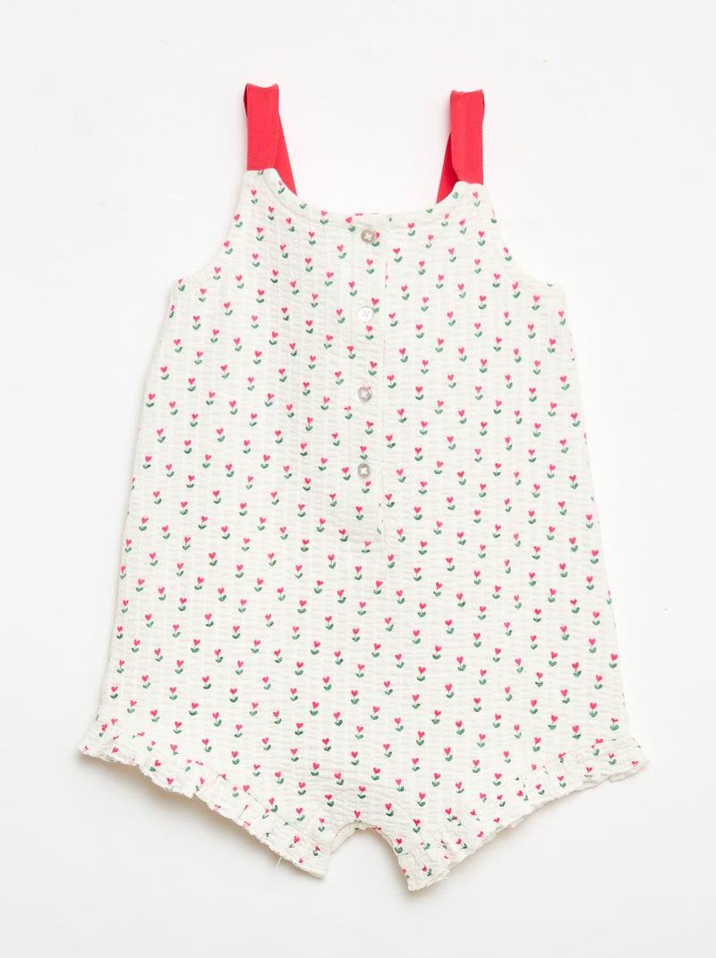 Waffle Knit Romper with Print White - Kiabi